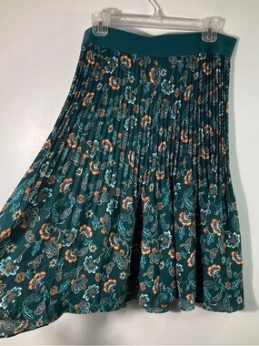 J. Jill Teal Floral Pleated Skater Skirt